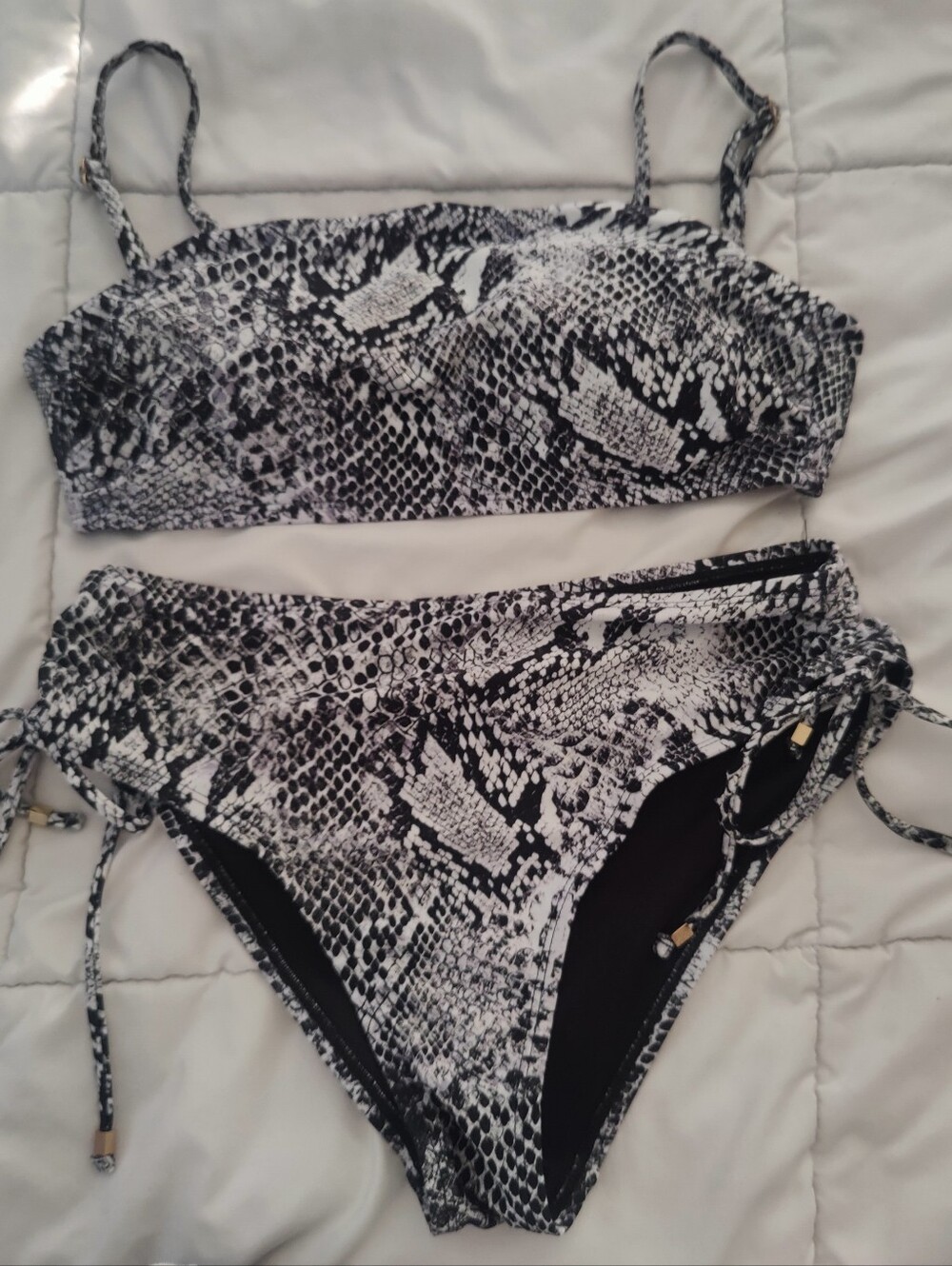 Time and Tru Black and White Snake Print Bikini Set